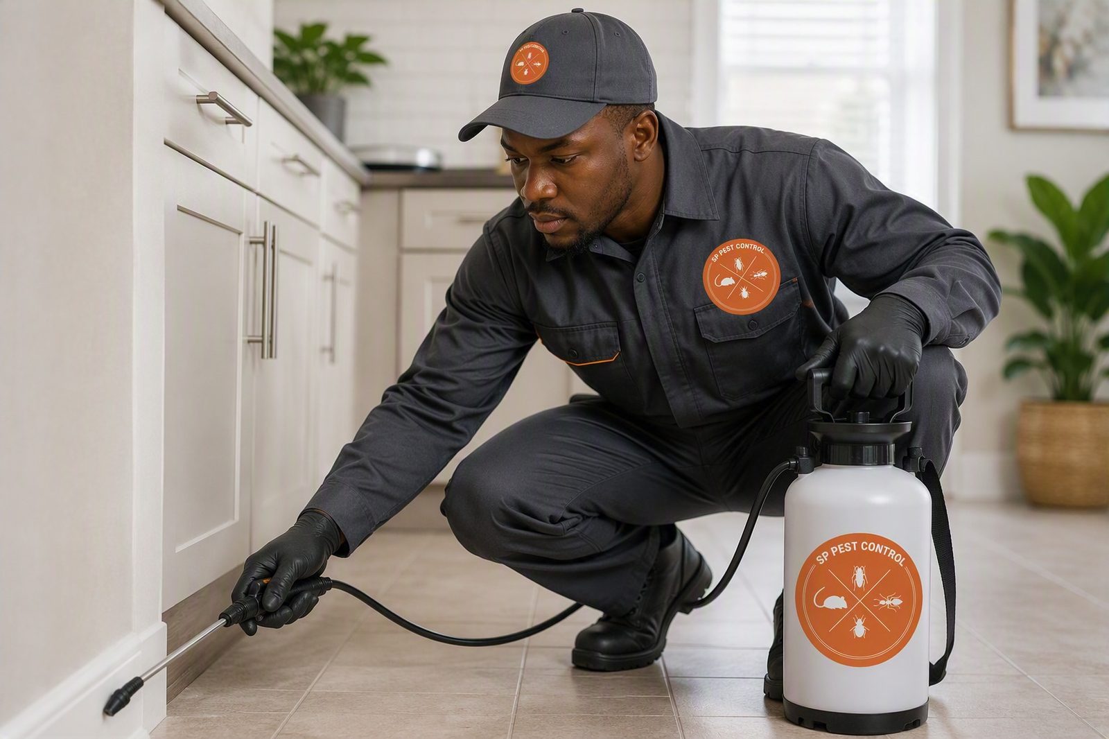 SP Pest Control technician treating a home